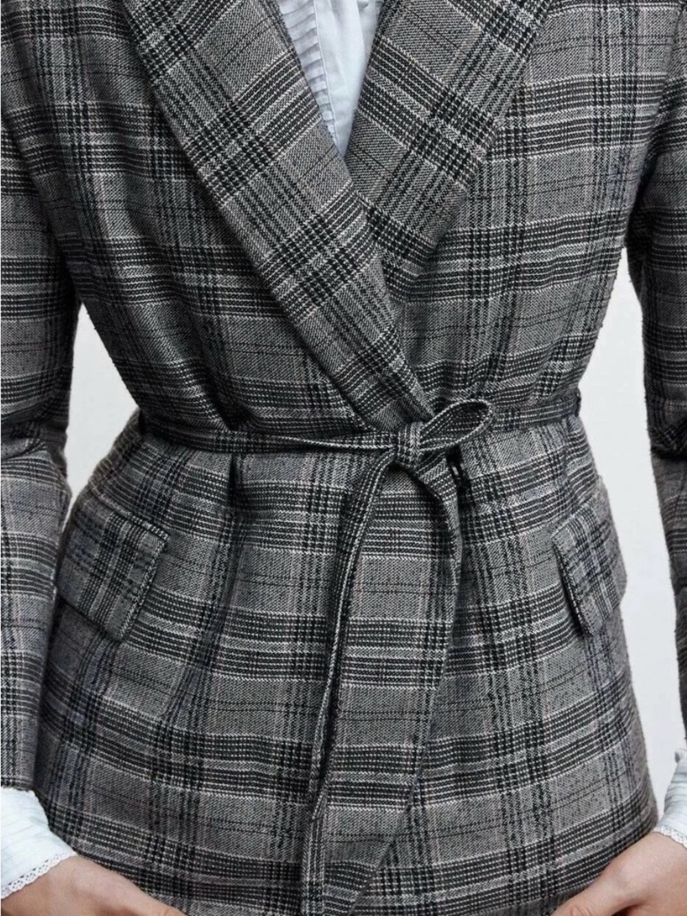 Mango Grey Checked Structured Quilted Jacket - Size M-L